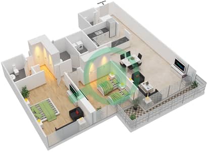 浪潮公寓 - 2 卧室公寓类型D戶型图