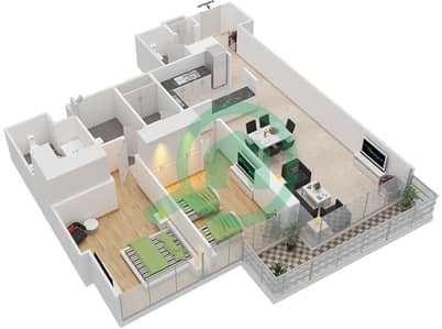 الموجة - 2 غرفة شقق نوع C مخطط الطابق