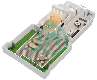 المخططات الطابقية لتصميم الوحدة C-19 شقة 1 غرفة نوم - برج القوس