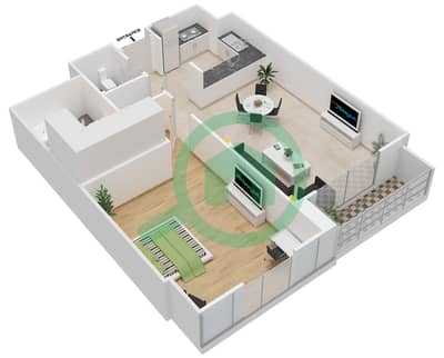 المخططات الطابقية لتصميم الوحدة A-13,C-12 شقة 1 غرفة نوم - برج القوس