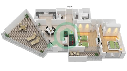 المخططات الطابقية لتصميم النموذج G شقة 2 غرفة نوم - مانغروف بليس