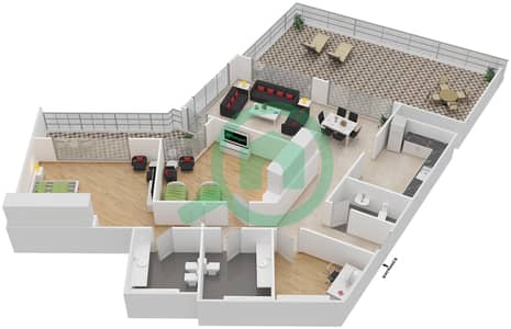 المخططات الطابقية لتصميم النموذج F شقة 2 غرفة نوم - مانغروف بليس