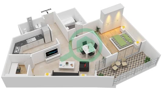 المخططات الطابقية لتصميم النموذج E شقة 1 غرفة نوم - مانغروف بليس