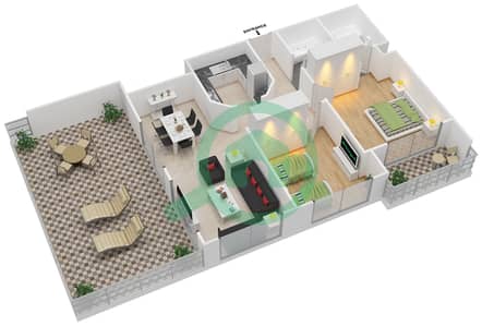المخططات الطابقية لتصميم النموذج E شقة 2 غرفة نوم - مانغروف بليس