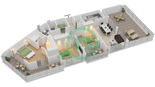 المخططات الطابقية لتصميم النموذج D شقة 3 غرف نوم - مانغروف بليس