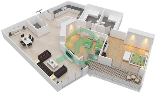 مانغروف بليس - 2 غرفة شقق نوع C مخطط الطابق