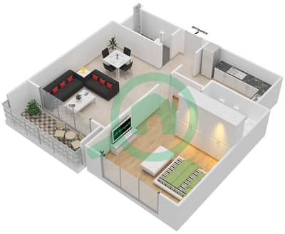 المخططات الطابقية لتصميم النموذج B شقة 1 غرفة نوم - مانغروف بليس
