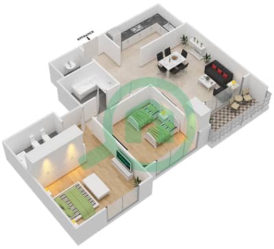 المخططات الطابقية لتصميم النموذج B شقة 2 غرفة نوم - مانغروف بليس