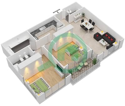 المخططات الطابقية لتصميم النموذج A شقة 2 غرفة نوم - مانغروف بليس