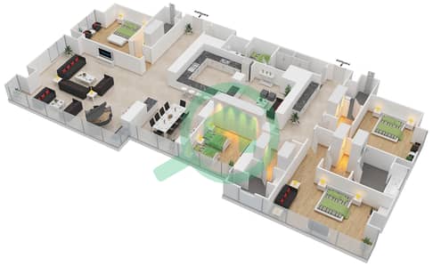 المخططات الطابقية لتصميم النموذج F شقة 4 غرف نوم - ماج 5 ريزيدنس (برج B2)