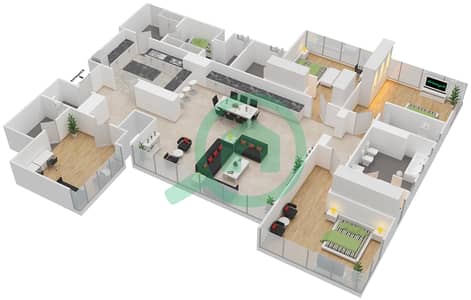 МАГ 5 Резиденс (B2 Тауэр) - Апартамент 3 Cпальни планировка Тип E