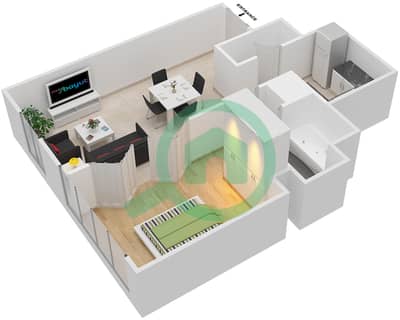 المخططات الطابقية لتصميم النموذج C شقة 1 غرفة نوم - بروج فيوز
