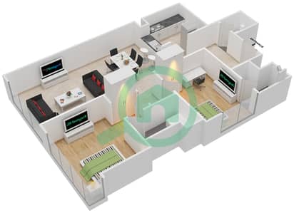 المخططات الطابقية لتصميم النموذج B شقة 2 غرفة نوم - بروج فيوز