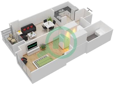 المخططات الطابقية لتصميم النموذج A شقة 1 غرفة نوم - بروج فيوز