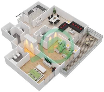 المخططات الطابقية لتصميم النموذج B شقة 2 غرفة نوم - أبراج أمایا