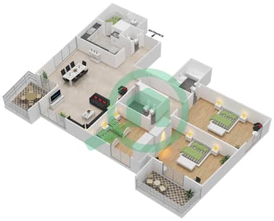 المخططات الطابقية لتصميم النموذج B شقة 3 غرف نوم - أبراج أمایا