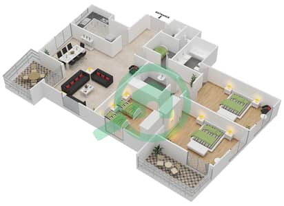 المخططات الطابقية لتصميم النموذج A شقة 3 غرف نوم - أبراج أمایا