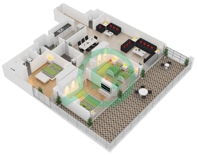 Yasmina Residence - 3 Bedroom Apartment Type B FLOOR 2,4,6,R-10 Floor plan