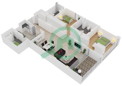 Yasmina Residence - 2 Bed Apartments Type D Floor plan
