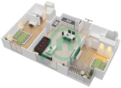 المخططات الطابقية لتصميم النموذج C شقة 2 غرفة نوم - ذا بردجز