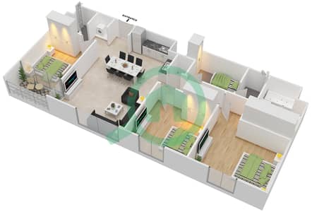 المخططات الطابقية لتصميم النموذج B شقة 3 غرف نوم - ذا بردجز