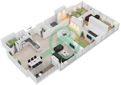 塔拉大厦 - 3 卧室公寓类型F戶型图