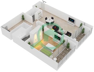المخططات الطابقية لتصميم النموذج B شقة 1 غرفة نوم - برج تالا