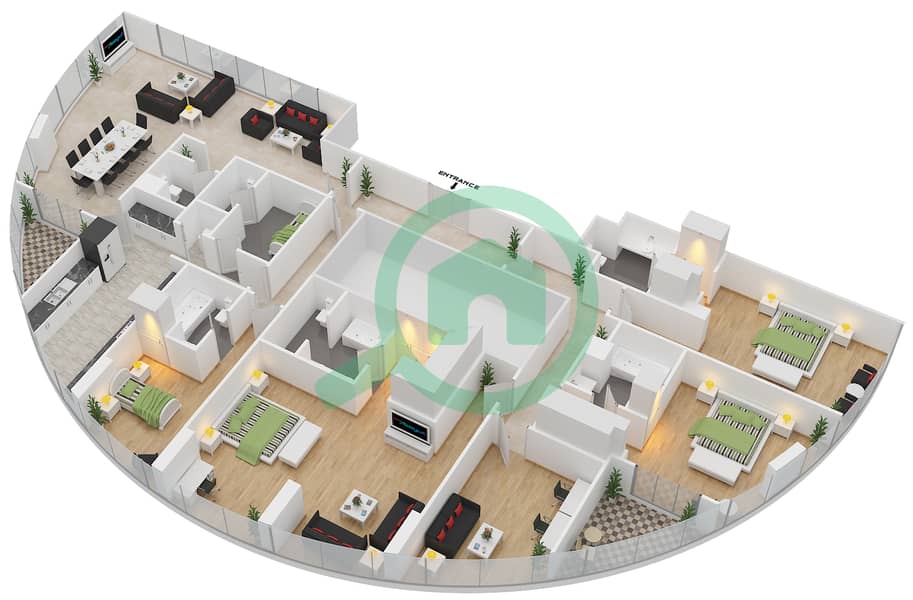 المخططات الطابقية لتصميم الوحدة 1 بنتهاوس 4 غرف نوم - برج سيجما 1 image3D