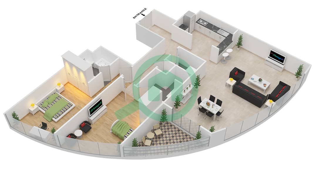 Sigma Tower 1 - 2 Bedroom Apartment Unit 3 Floor plan image3D