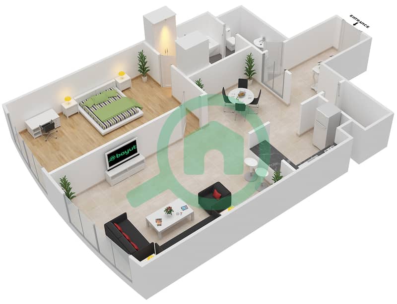 Sigma Tower 1 - 1 Bedroom Apartment Unit 10 Floor plan image3D