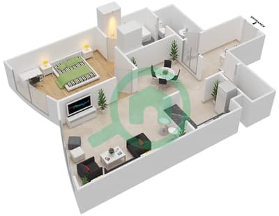 المخططات الطابقية لتصميم الوحدة 4,6 شقة 1 غرفة نوم - برج سيجما 1