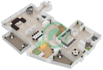 المخططات الطابقية لتصميم النموذج I شقة 5 غرف نوم - برج راك