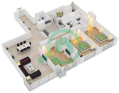 RAK Tower - 3 Bed Apartments Type C Floor plan