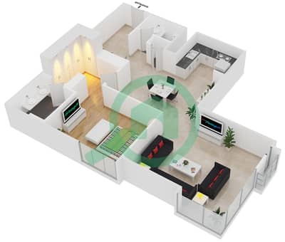 المخططات الطابقية لتصميم النموذج C1 شقة 1 غرفة نوم - برج راك