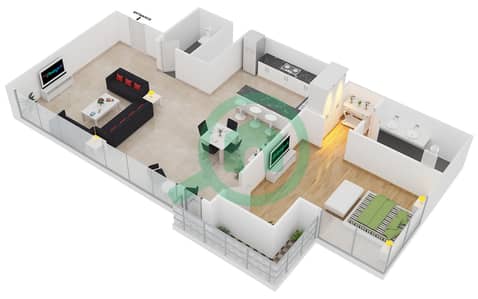 المخططات الطابقية لتصميم النموذج A شقة 1 غرفة نوم - برج راك