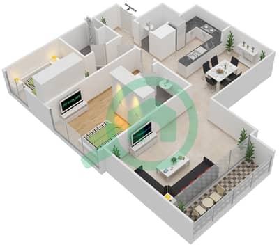 المخططات الطابقية لتصميم النموذج E شقة 2 غرفة نوم - مارينا هايتس II
