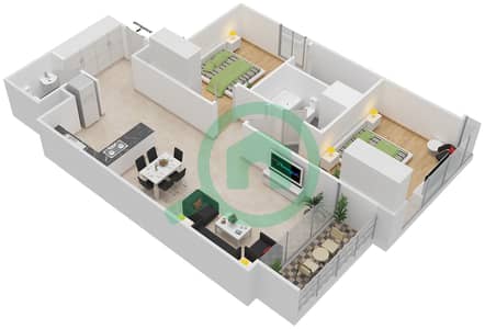 المخططات الطابقية لتصميم النموذج D شقة 2 غرفة نوم - مارينا هايتس II