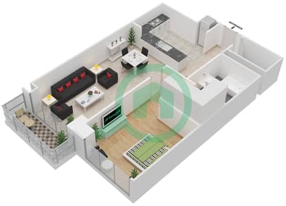 المخططات الطابقية لتصميم النموذج C شقة 1 غرفة نوم - مارينا هايتس II