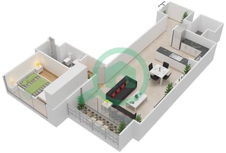المخططات الطابقية لتصميم النموذج A شقة 1 غرفة نوم - مارينا هايتس II