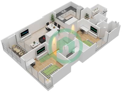 المخططات الطابقية لتصميم النموذج D شقة 2 غرفة نوم - مارينا هايتس I
