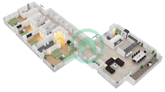 Al Maha Tower - 4 Bedroom Apartment Type/unit H/2 FLOOR 41-43 Floor plan