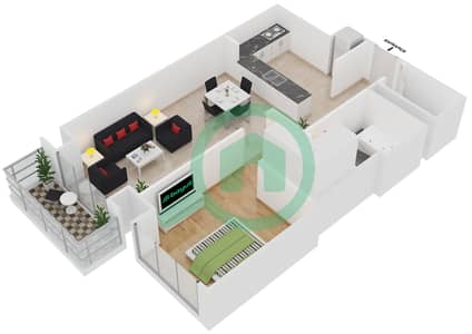 Al Maha Tower - 1 Bedroom Apartment Type/unit B/10 FLOOR 4-39 Floor plan
