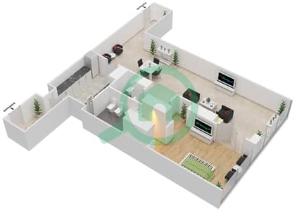 المخططات الطابقية لتصميم النموذج A شقة 1 غرفة نوم - أبراج الدرة