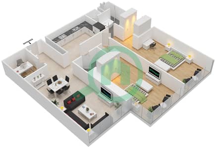 المخططات الطابقية لتصميم النموذج A22 شقة 2 غرفة نوم - الزينة D