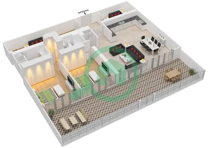 المخططات الطابقية لتصميم النموذج A6D شقة 2 غرفة نوم - الزينة D