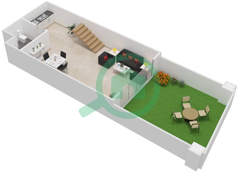 Al Raha Lofts - 1 Bedroom Apartment Type LOFT (LUXURY) Floor plan Lower Floor image3D