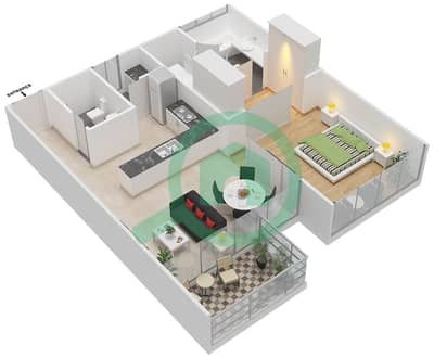 المخططات الطابقية لتصميم النموذج A شقة 1 غرفة نوم - المنيرة تاون هاوس - الجزيرة