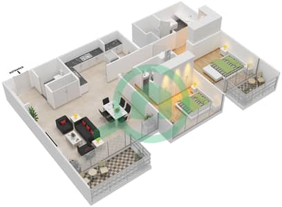المخططات الطابقية لتصميم النموذج B شقة 2 غرفة نوم - المنيرة تاون هاوس - الجزيرة