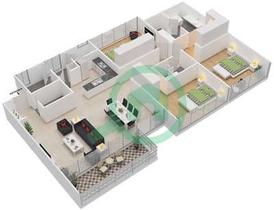 المخططات الطابقية لتصميم النموذج C شقة 3 غرف نوم - المنيرة تاون هاوس - الجزيرة