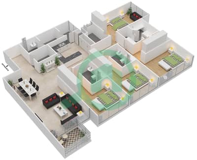 المخططات الطابقية لتصميم النموذج D شقة 4 غرف نوم - المنيرة تاون هاوس - الجزيرة